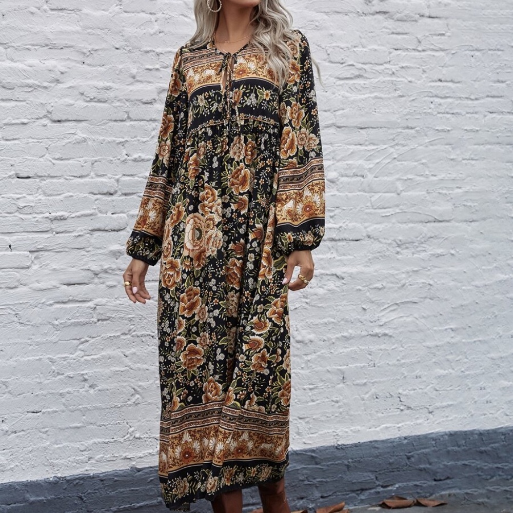 Boho gypsy floral print long sleeve maxi dress - Picture 3 of 8